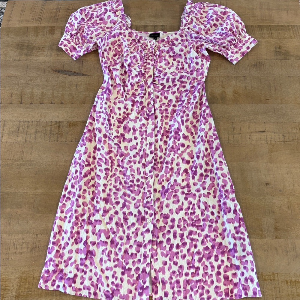 Who What Wear Violet Animal Print Spring Summer Puff Sleeve Dress Linen Medium - Picture 2 of 9